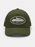 Corteiz Alcatraz Olive Green Embroidered Trucker Hat