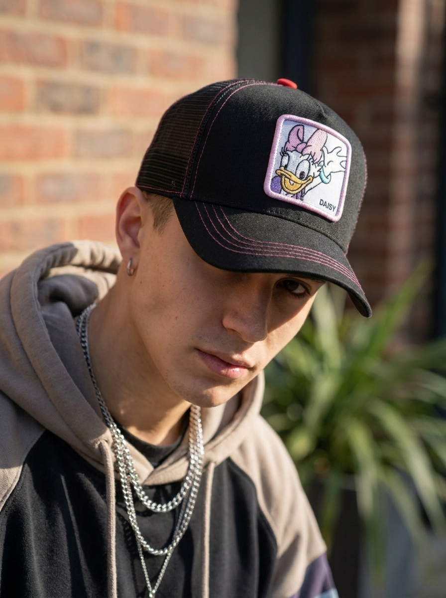 Capslab Black Daisy Duck "The Farm" Trucker Hat