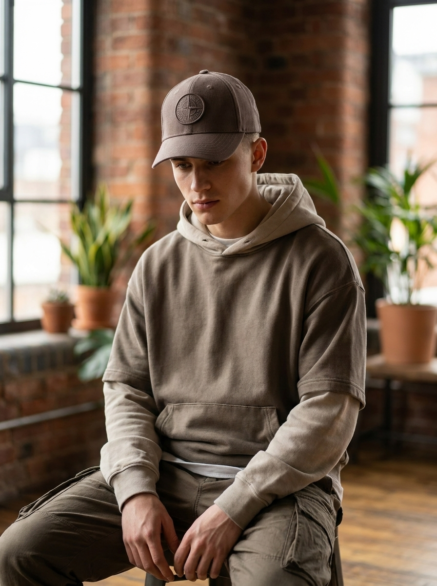Embroidered Earth Brown Compass Logo Cap