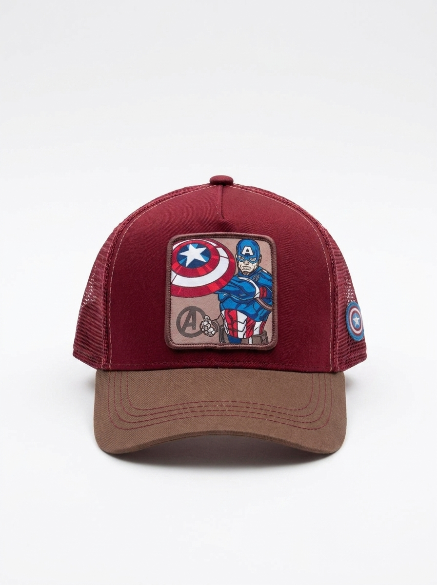 Capslab Marvel Captain America Patch Trucker Burgundy/Brown Cap