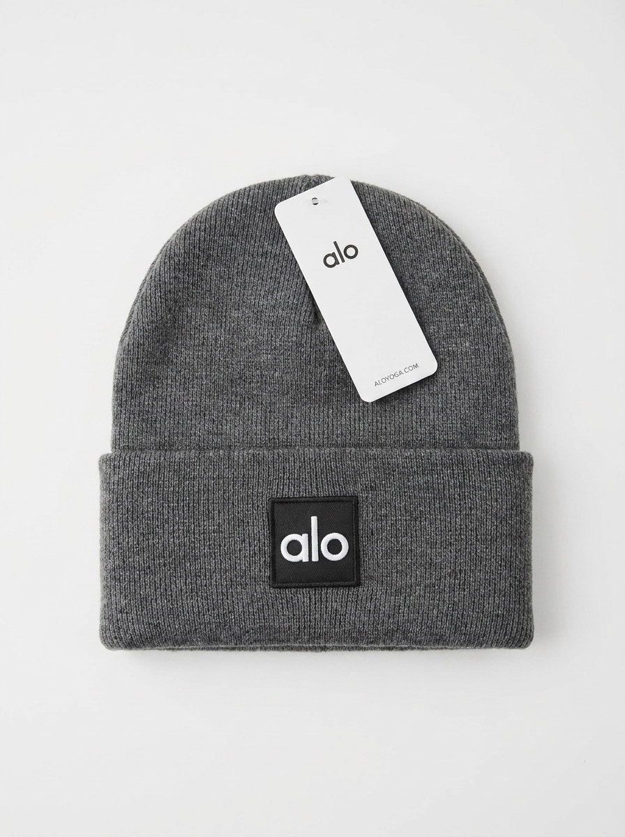 Alo Yoga Ribbed Knit Cuffed Dark Grey Beanie