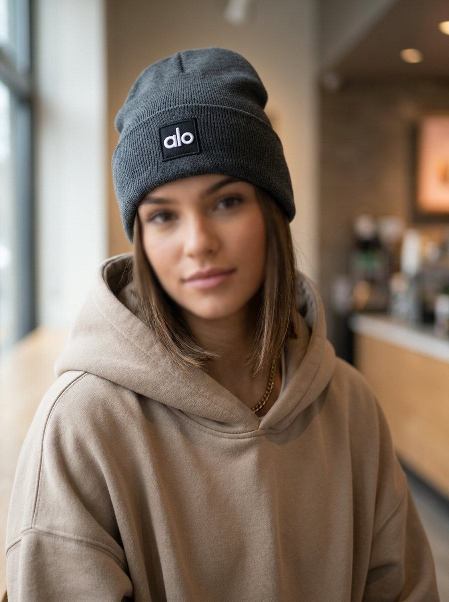 Alo Yoga Ribbed Knit Cuffed Dark Grey Beanie