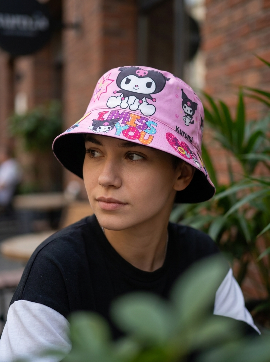 Sanrio Kuromi "I Miss You" Graphics Bucket Hat