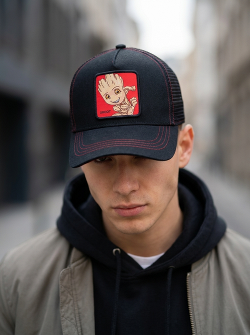 Capslab Classic Black & Red Marvel Groot Trucker Cap