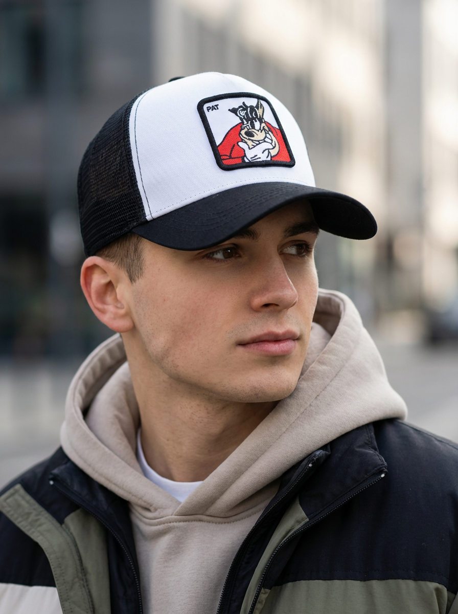 Capslab Pete Character Patch Black/White Trucker Cap