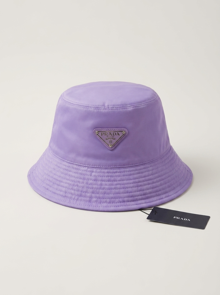 Premium Purple Nylon Metal Triangle Detail Bucket Hat