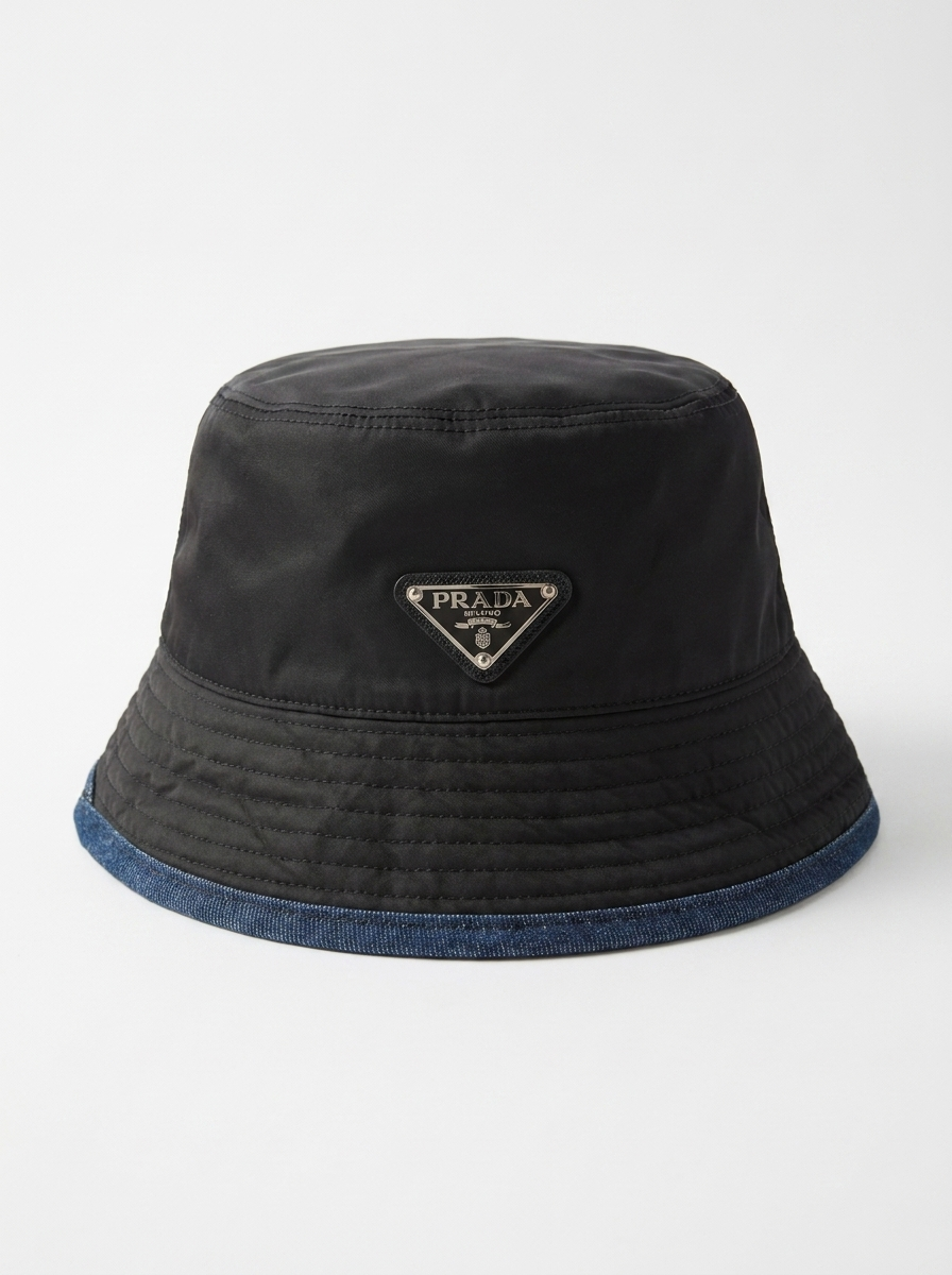 Triangle Logo Contrast Denim Brim Bucket Hat
