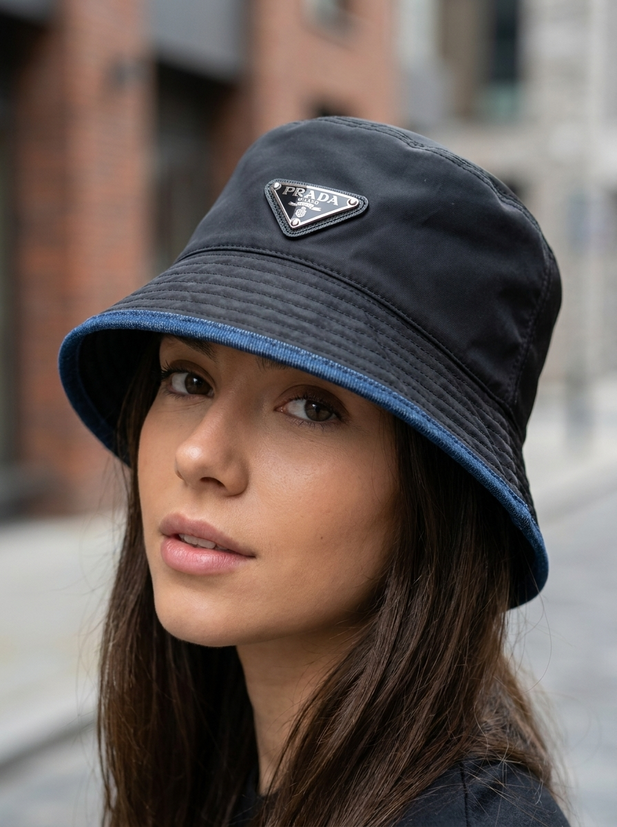 Triangle Logo Contrast Denim Brim Bucket Hat