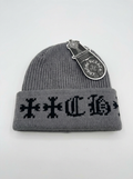 Grey Ribbed Knit Cross Logo Beanie - Winter Headwear