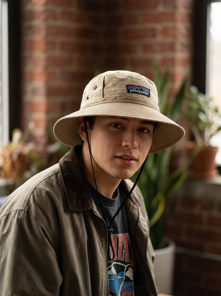 Patagonia Khaki Sun Wide-Brim Chin Strap Adjustable Hat