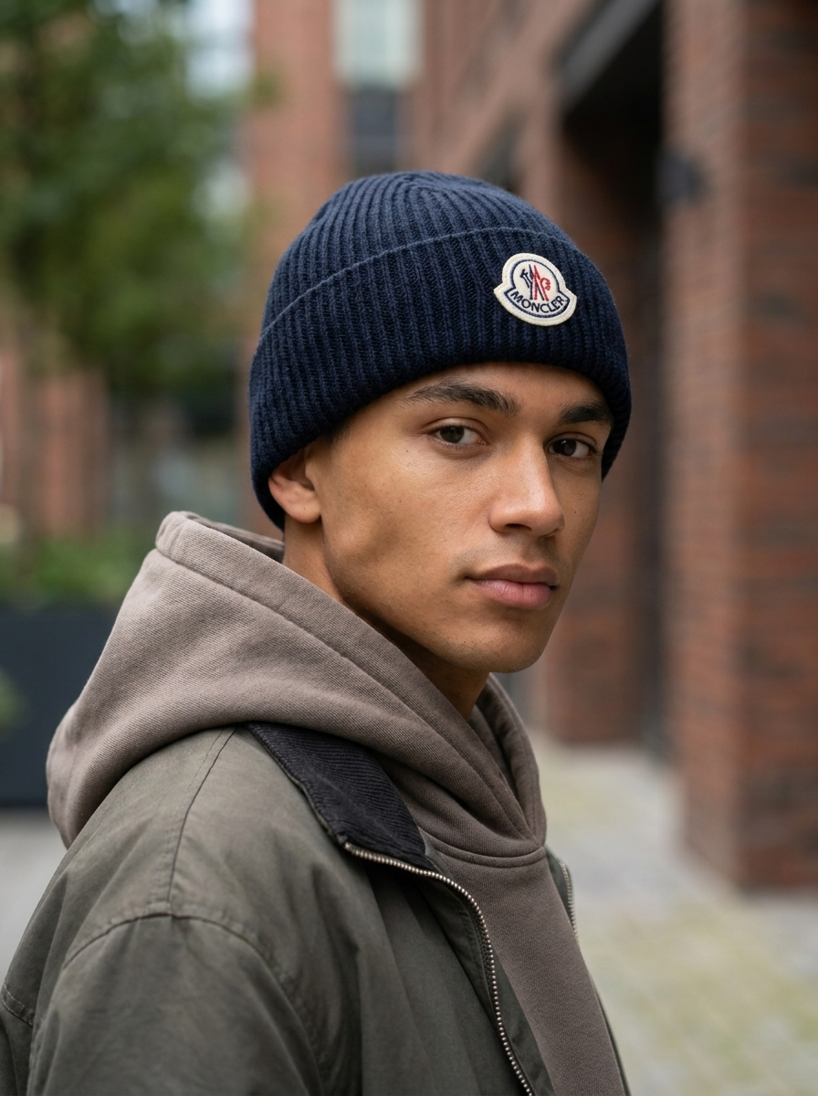 Ribbed Knit Wool Black Unisex Beanie One size