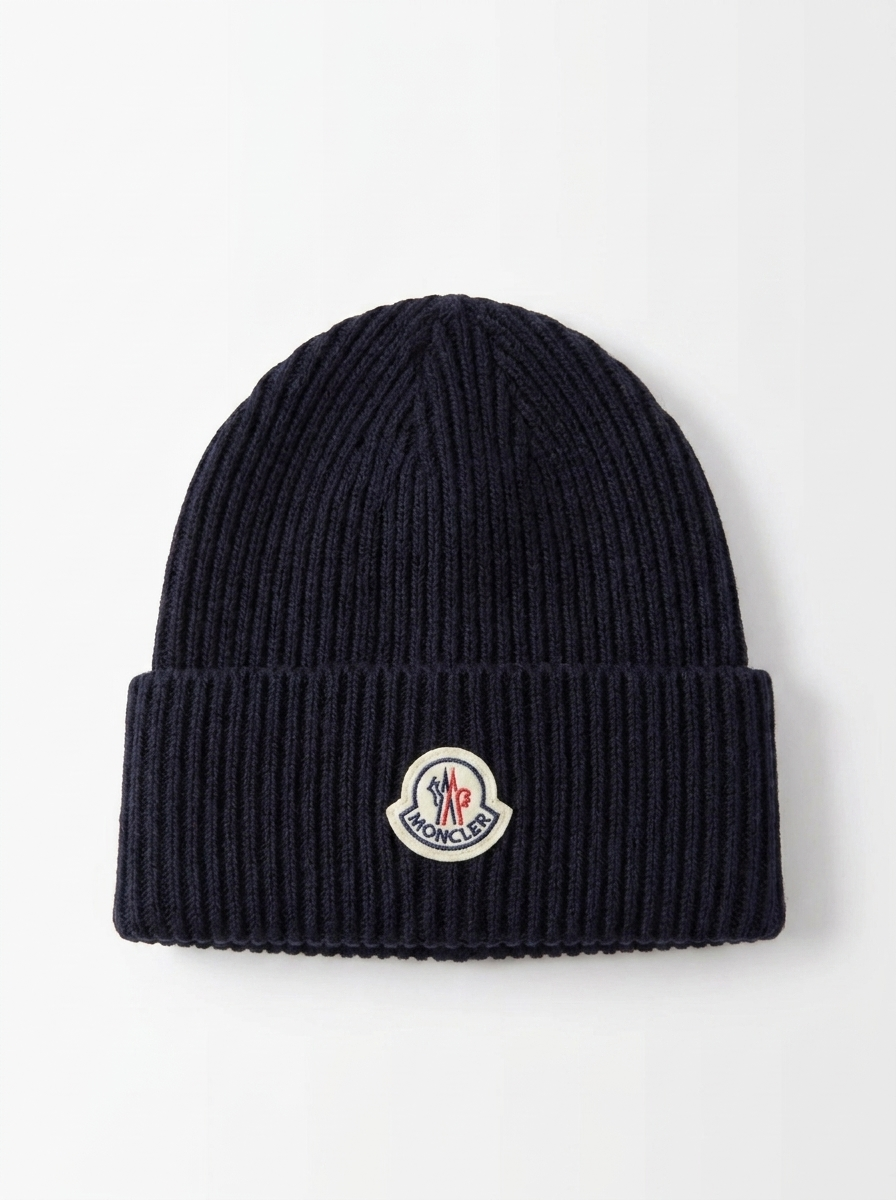 Ribbed Knit Wool Black Unisex Beanie One size