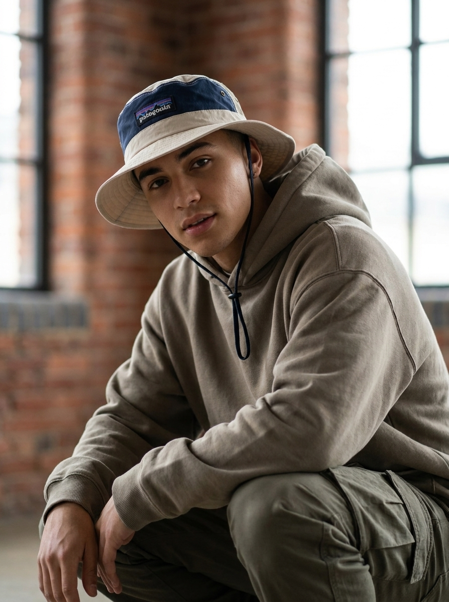 Patagonia Wide-Brim Sand/Navy Bucket Hat