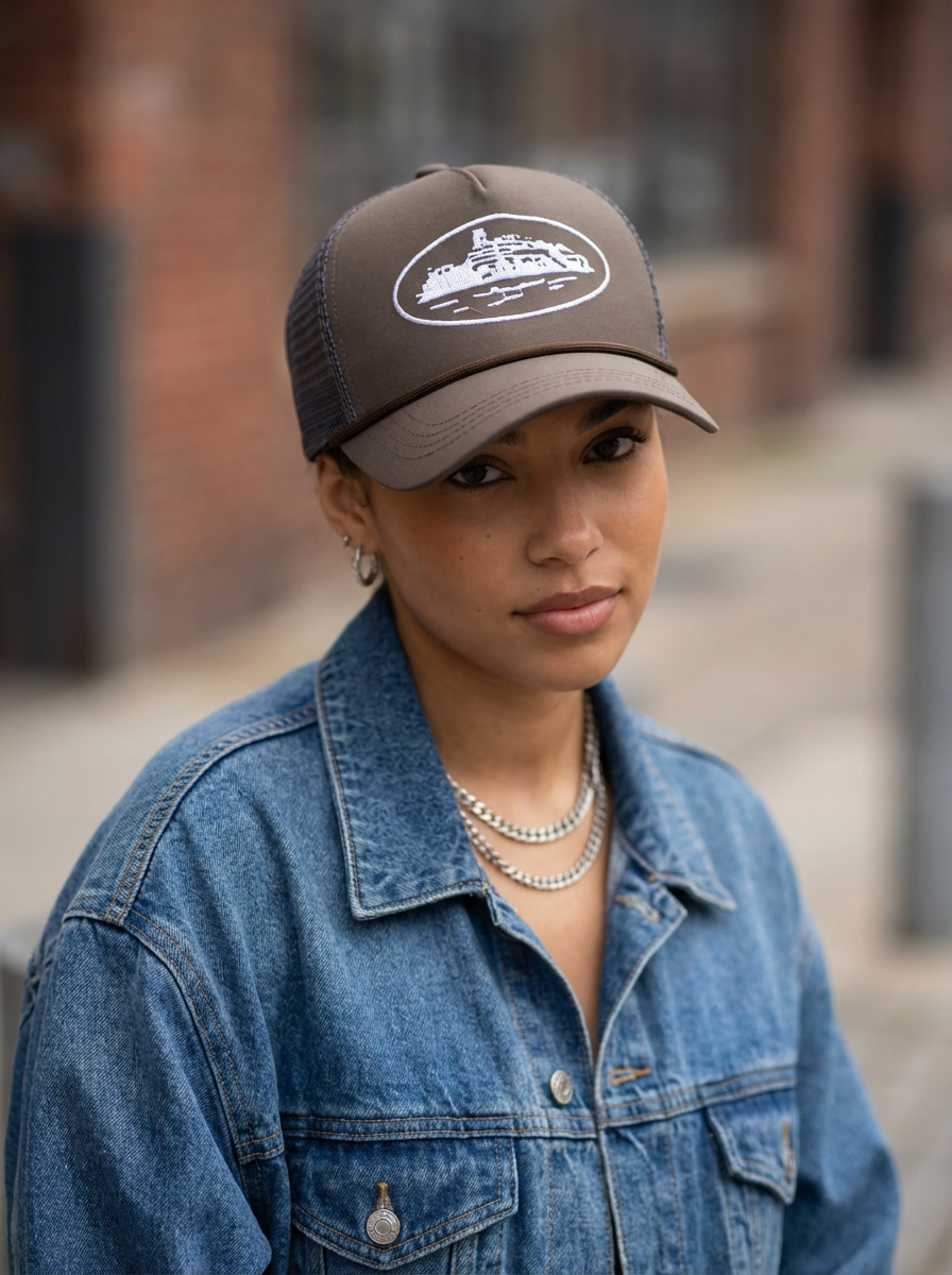 Earth Tone Island Graphic Mesh Trucker Hat