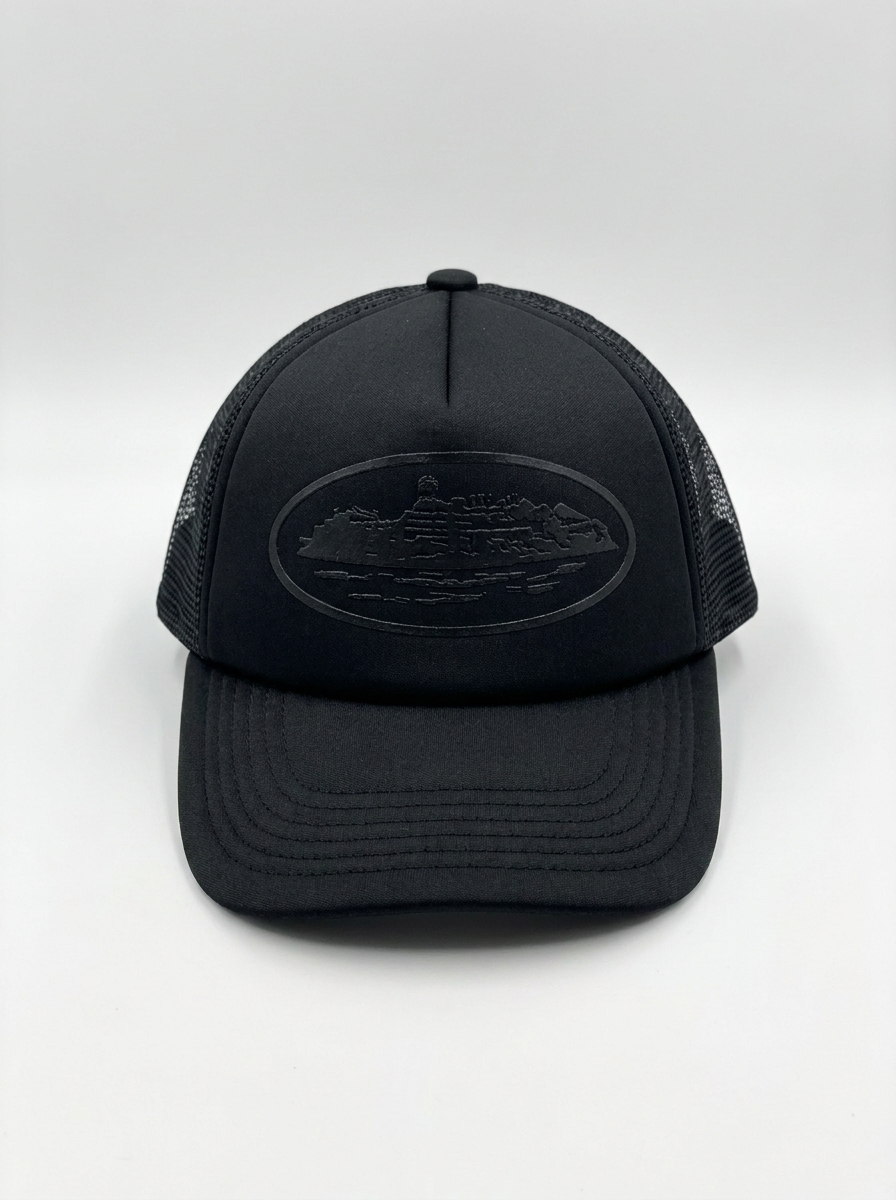 Midnight Horizon Black Foam Mesh Trucker Cap