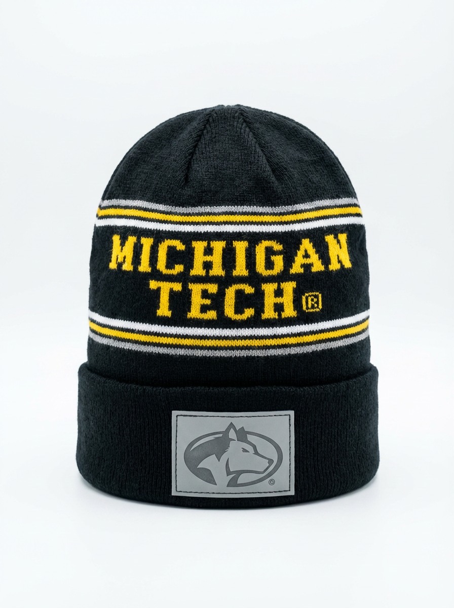Michigan Tech Huskies Black/Gold Varsity Striped Knit Beanie