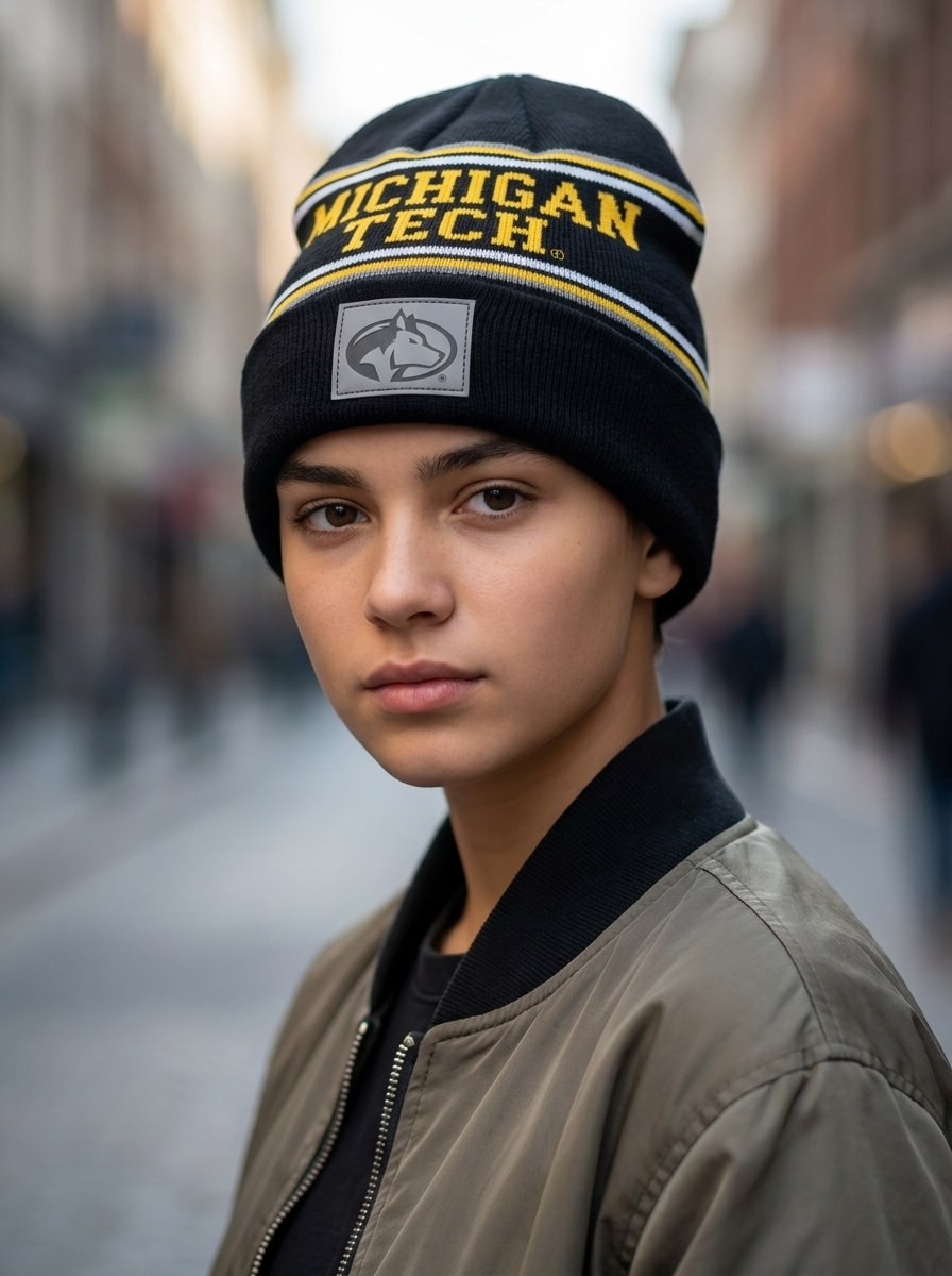 Michigan Tech Huskies Black/Gold Varsity Striped Knit Beanie