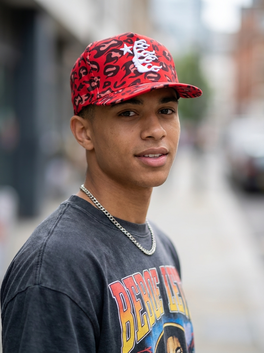 Safari Flame Red Embroidered Streetwear Cap