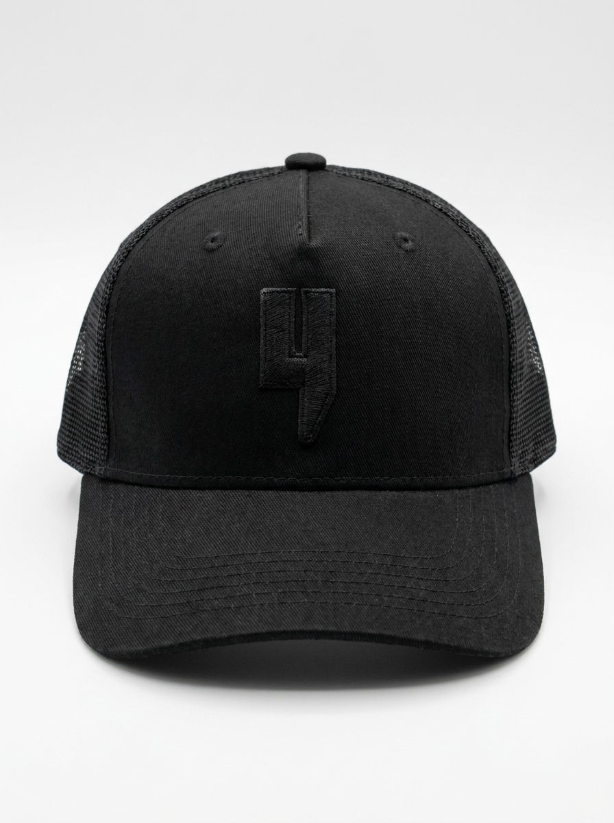Signature "4" Black Monogram Breathable Trucker Cap