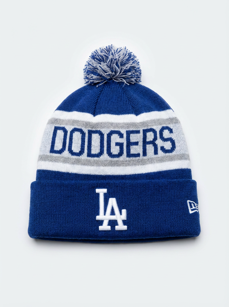 New Era LA Dodgers Blue & White Pom Beanie
