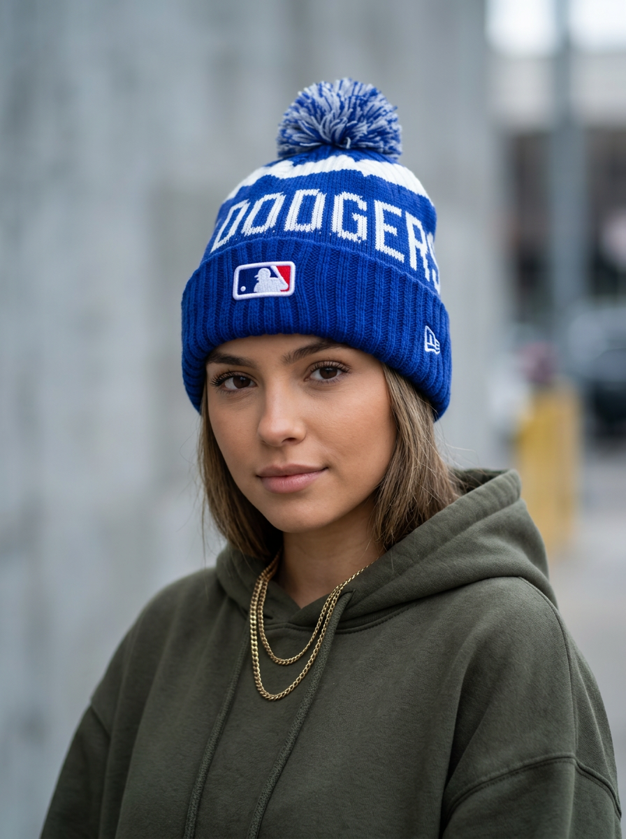 New Era Los Angeles Dodgers Blue Pom Knit Beanie