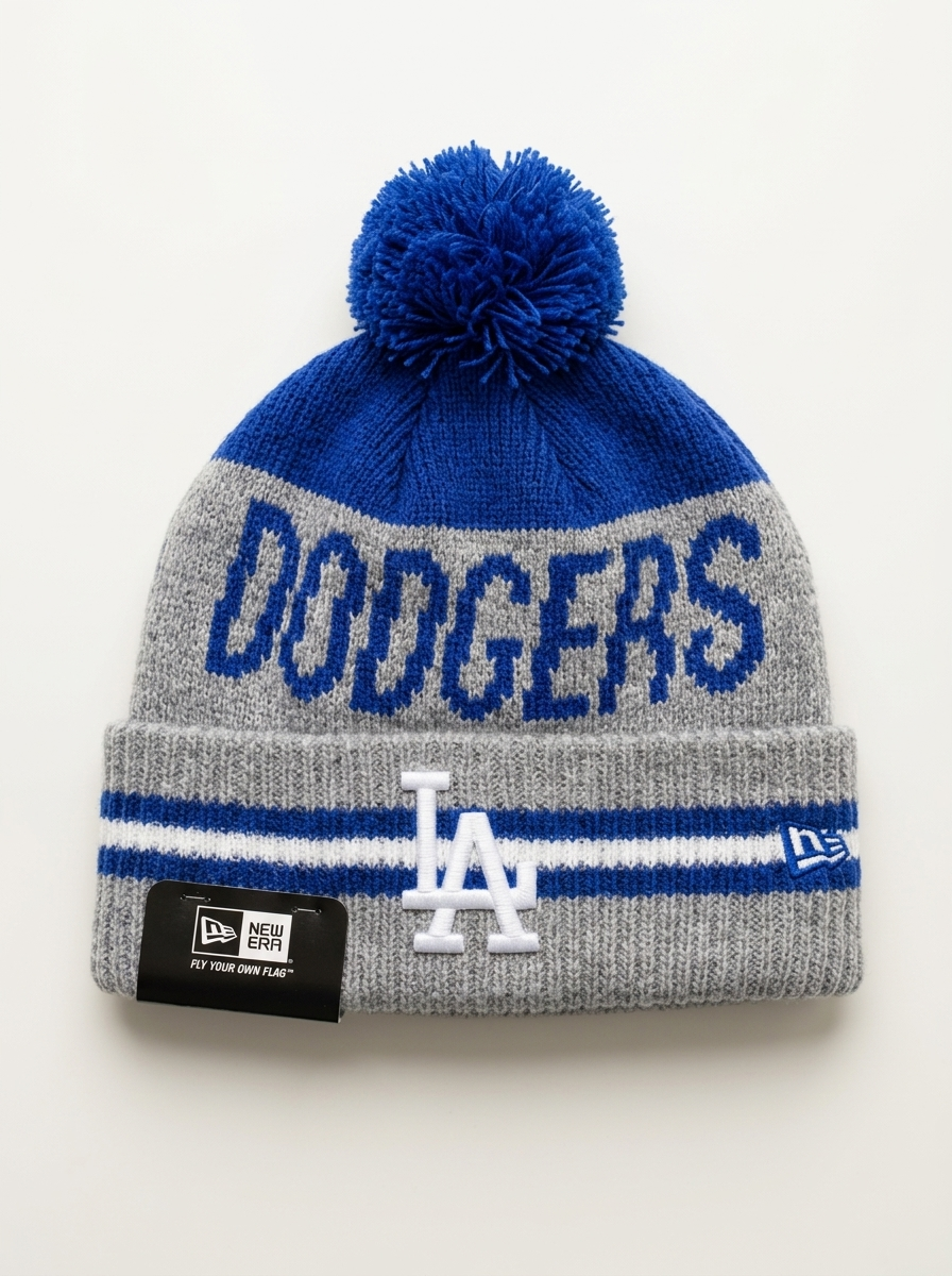 New Era Los Angeles Dodgers Blue & Grey Pom Beanie