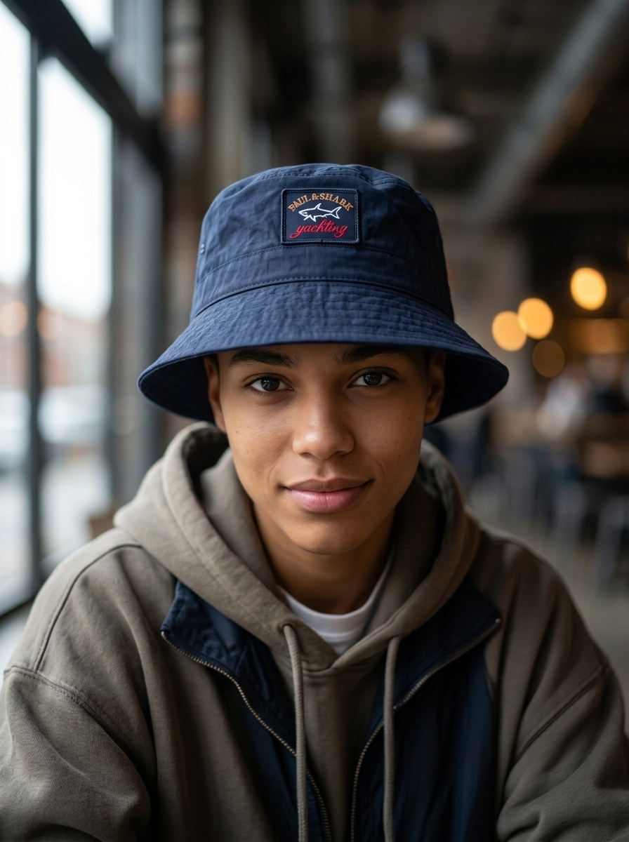 Paul & Shark Logo Patch Navy Cotton Bucket Hat