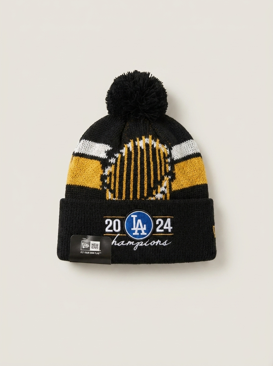 New Era Black LA Dodgers 2024 Champions Knit Pom Beanie