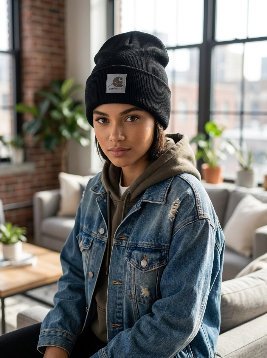 Carhartt Signature Logo Knit Hat Beanie Black