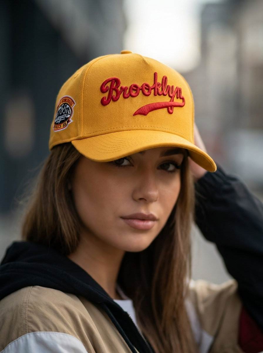 New Era Brooklyn Script Logo Yellow Baseball Cap