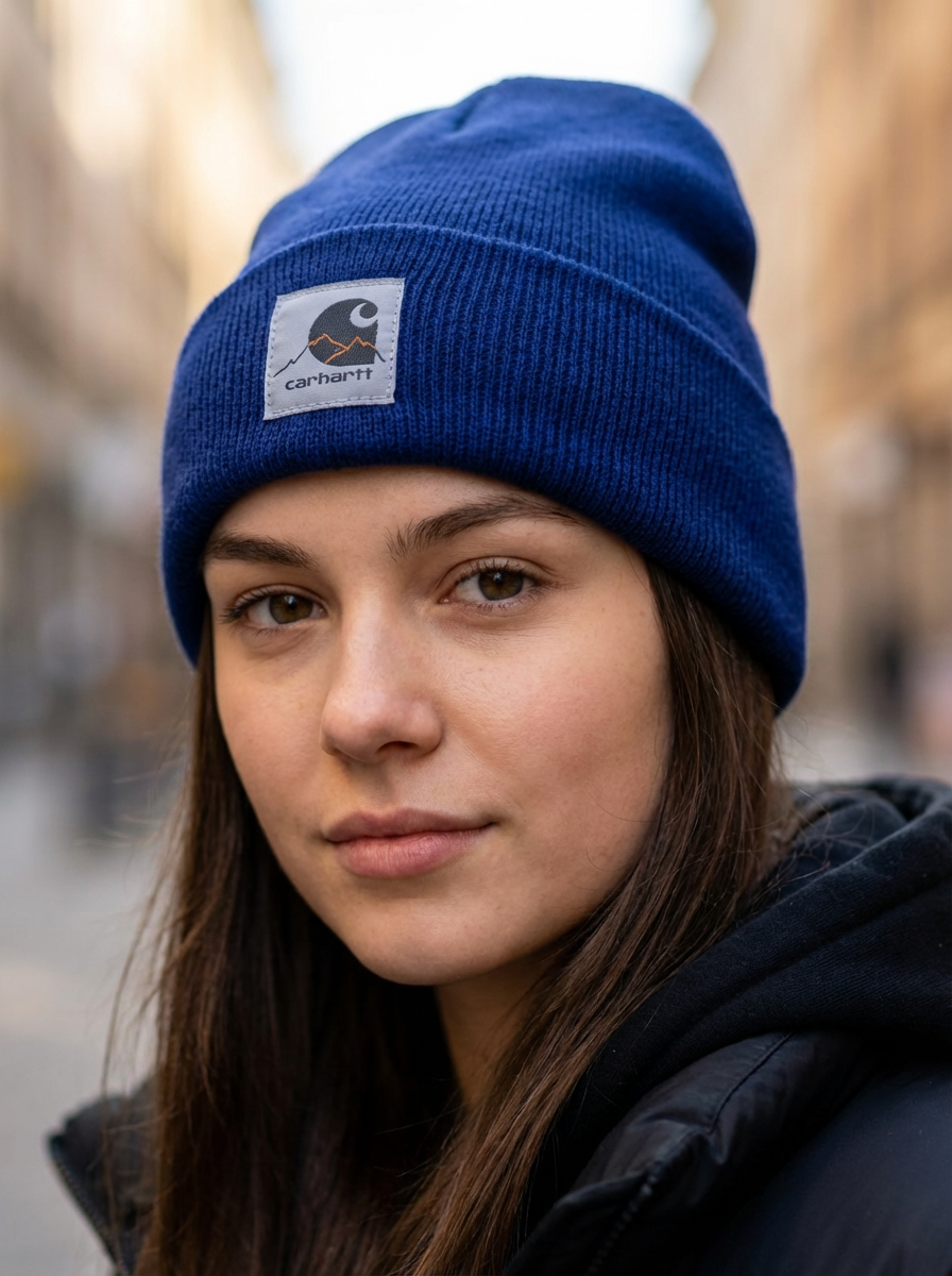 Carhartt Navy Heritage Mountain Patch Knit Beanie