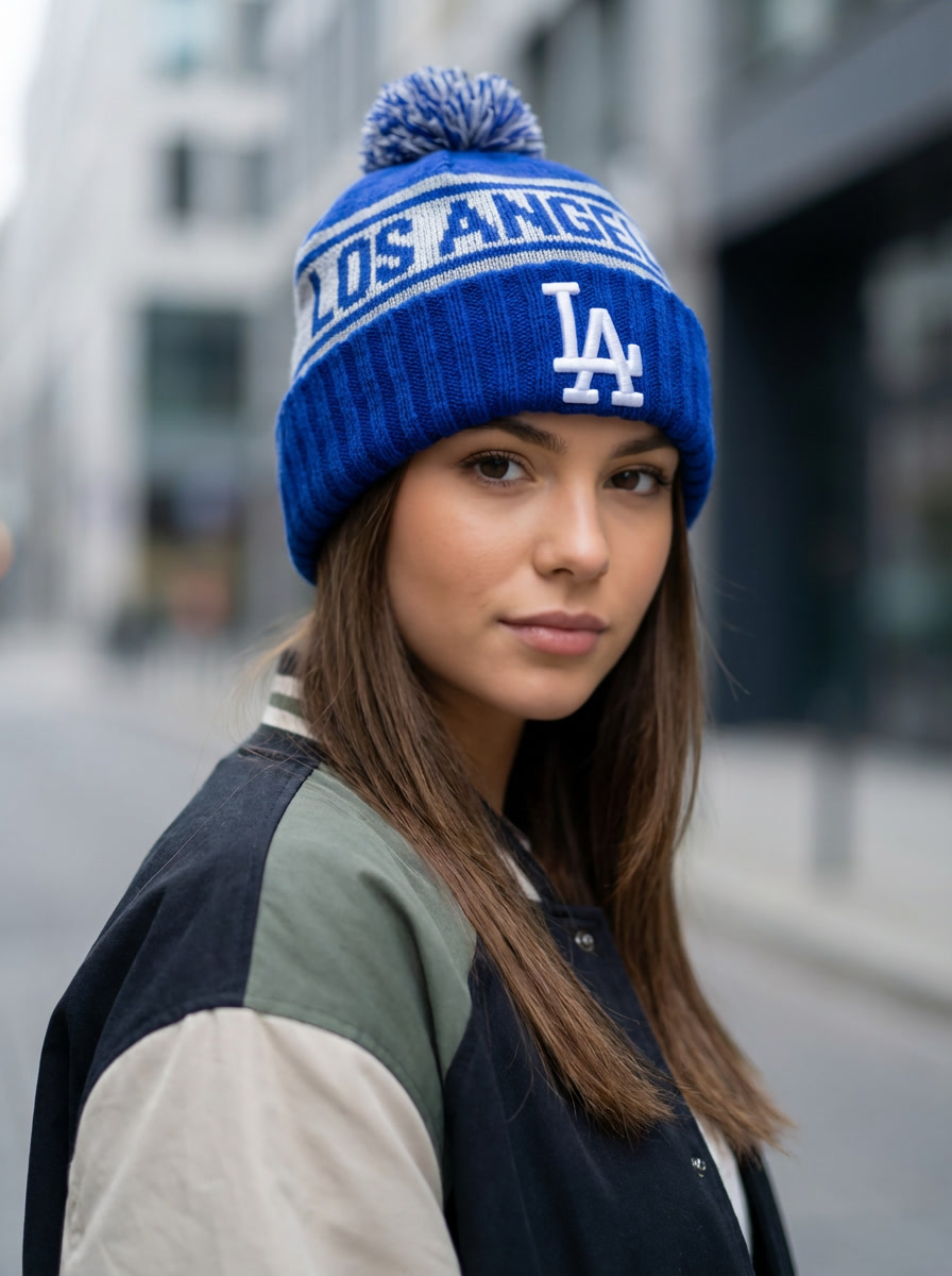 New Era Blue Los Angeles Dodgers Knit Pom Hat