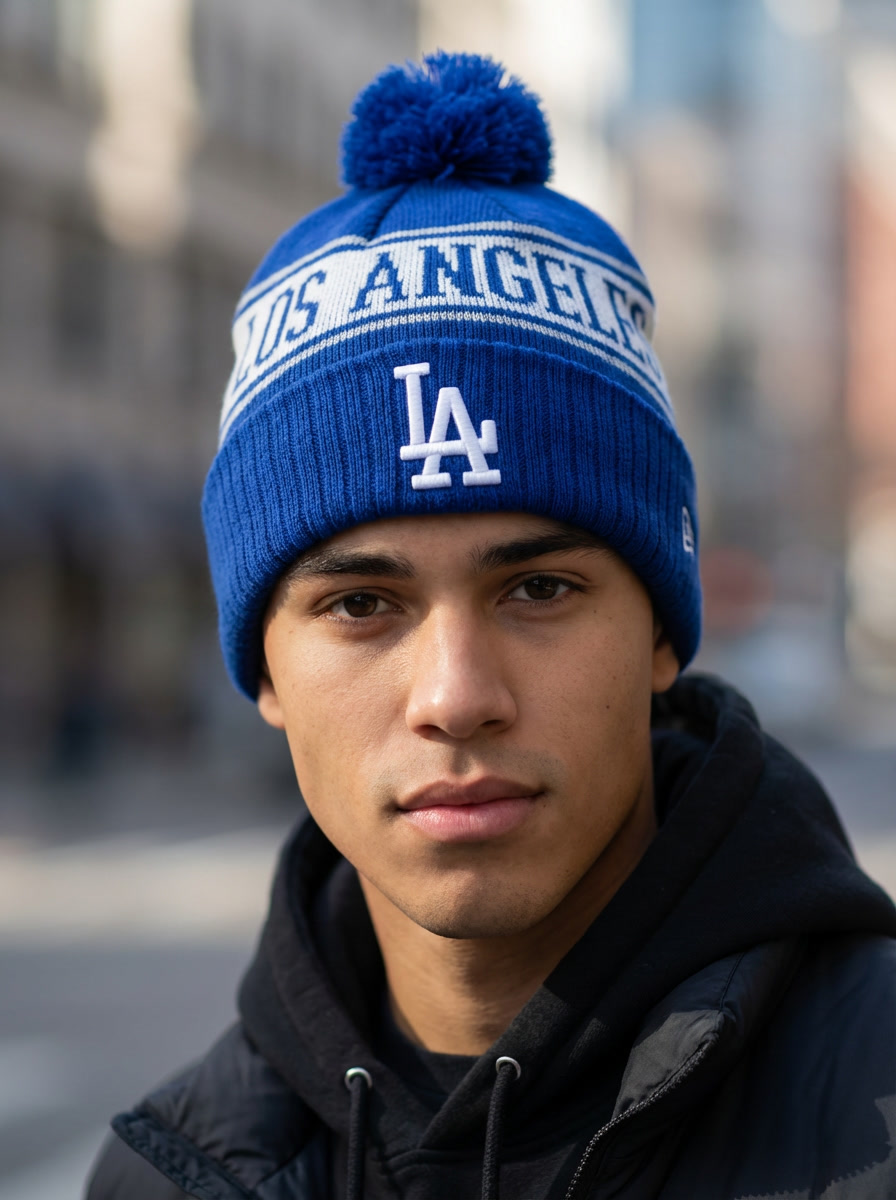 New Era LA Dodgers Royal Blue Cuffed Pom Beanie