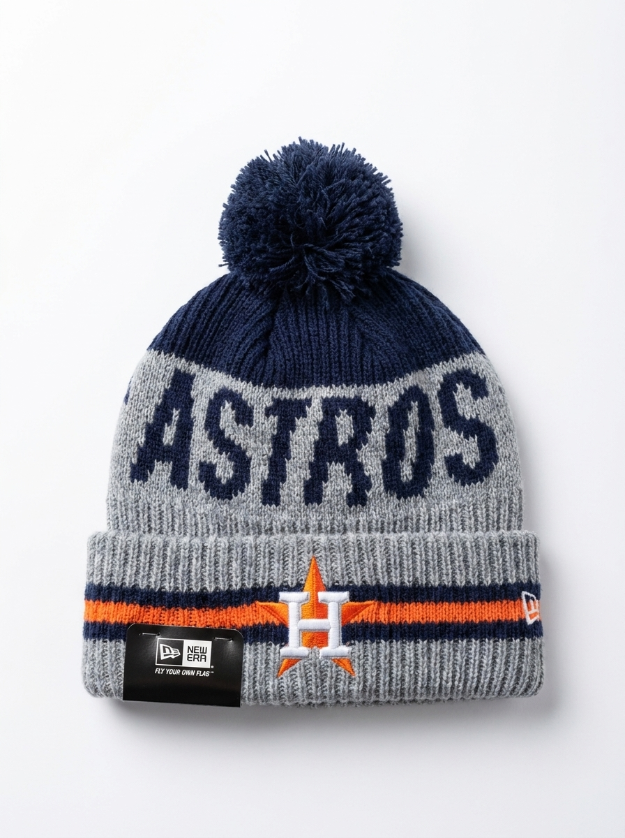 New Era Houston Astros Navy & Grey Knit Pom Beanie