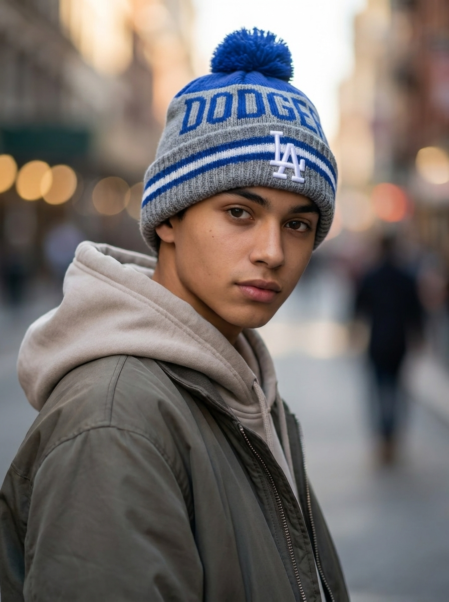 New Era Blue LA Dodgers Team Colors Striped Beanie