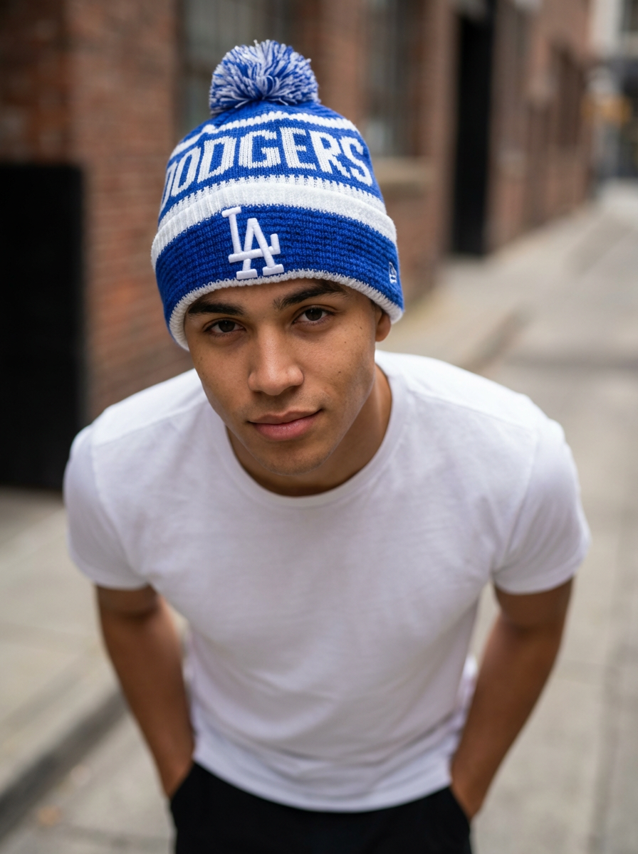 New Era LA Dodgers Striped Knit Pom Beanie