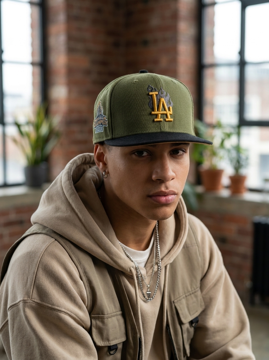 New Era LA Dodgers Olive & Navy Flame Snapback Hat