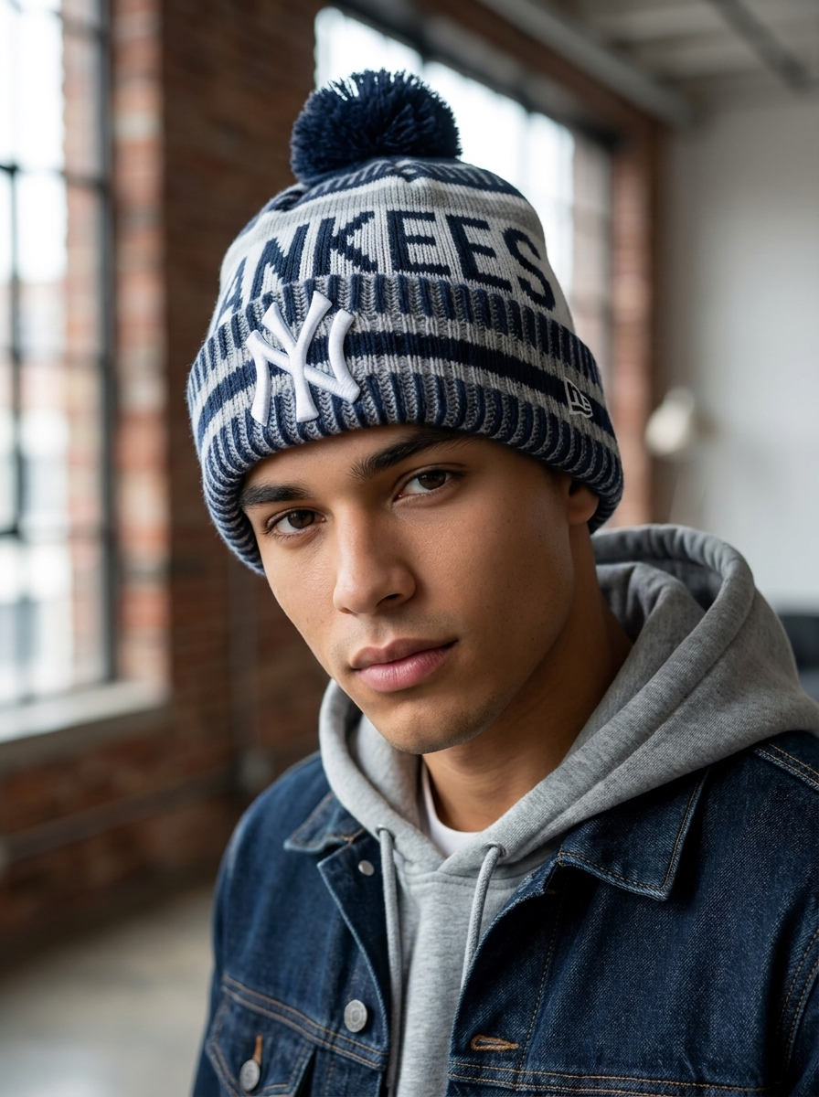 New Era New York Yankees Striped Knit Pom Beanie