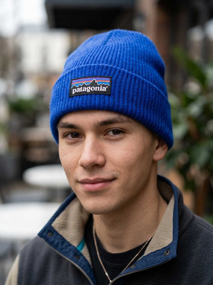 Patagonia Brodeo Classic Cuffed Blue Knit Beanie