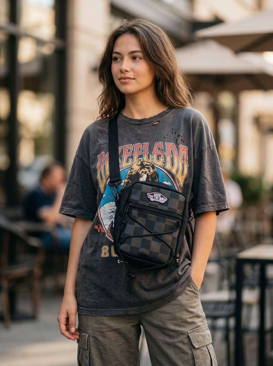 Vans Checkboard Crossbody Bag with Adjustable Webbing Strap