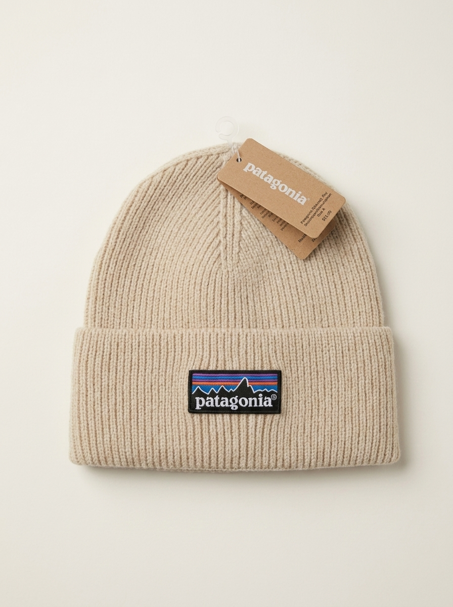 Patagonia Logo Patch Ribbed Beige Beanie