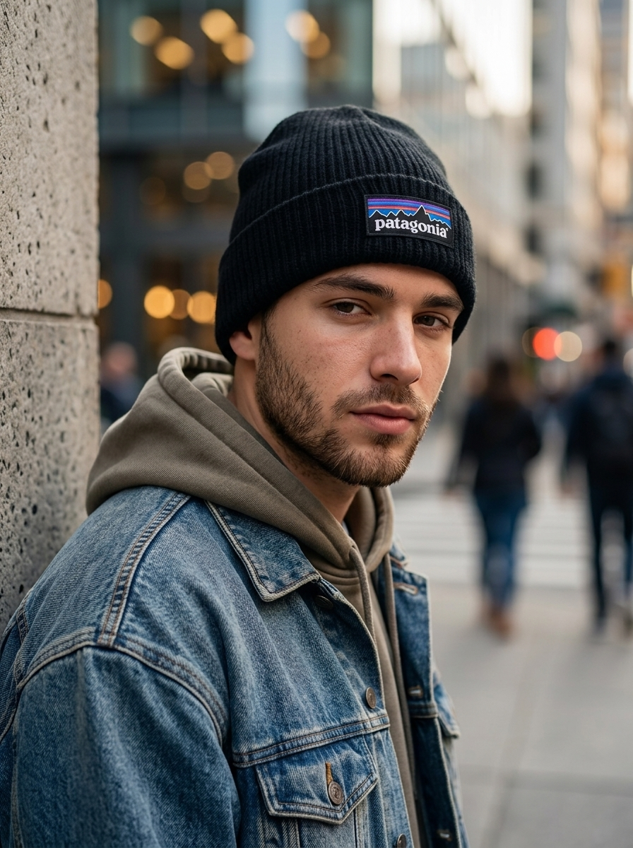 Patagonia Brodeo Ribbed Knit Black Beanie