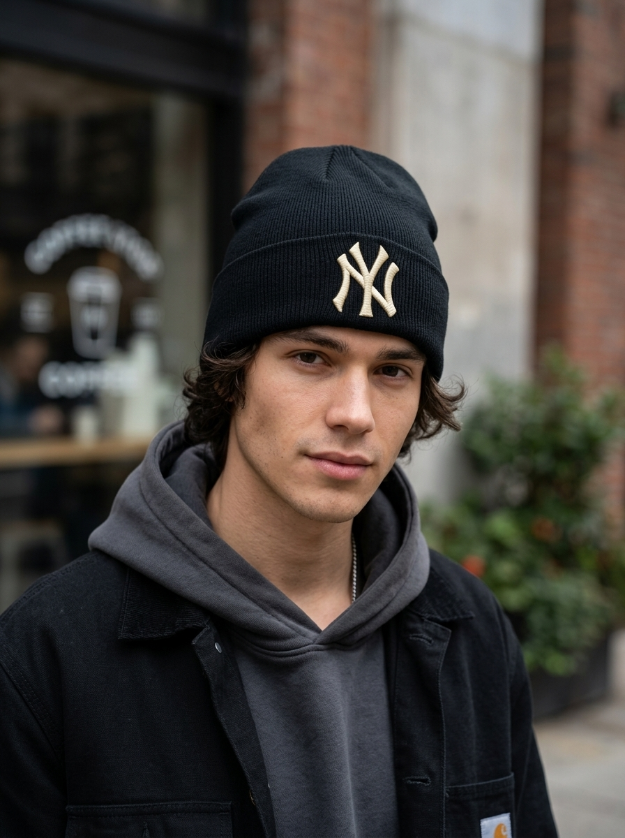 New Era New York Yankees Gold Logo Black Beanie