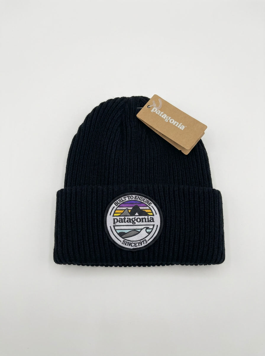 Patagonia Brodeo Black Ribbed Knit Beanie