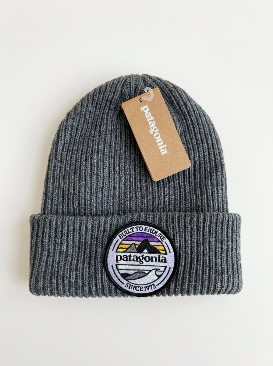 Patagonia 1973 Built to Endure Cuffed Heather Grey Knit Beanie