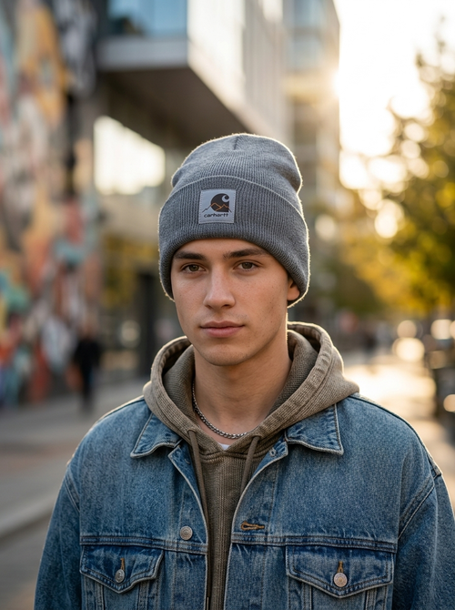 Carhartt Mountain Patch Heather Grey Cuffed Beanie