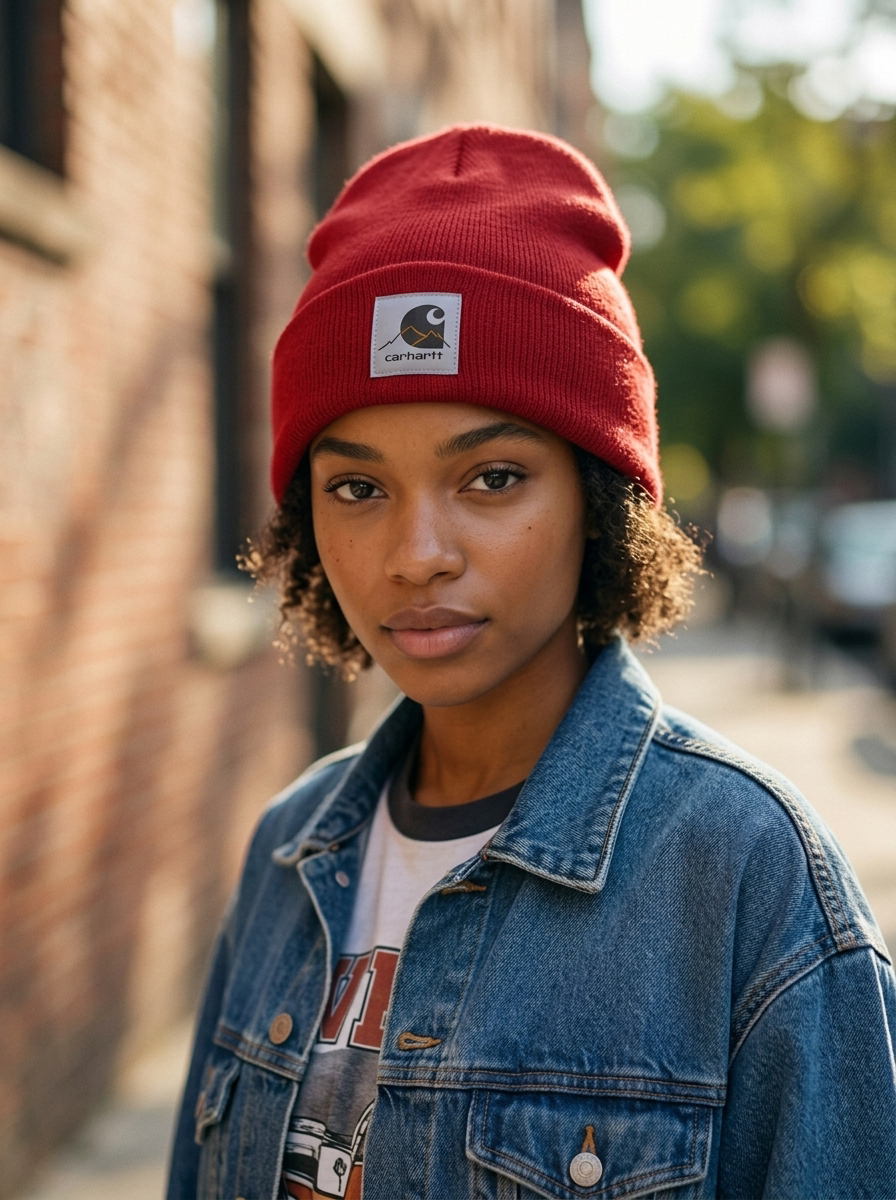 Carhartt Classic Logo Patch Cuff Red Beanie