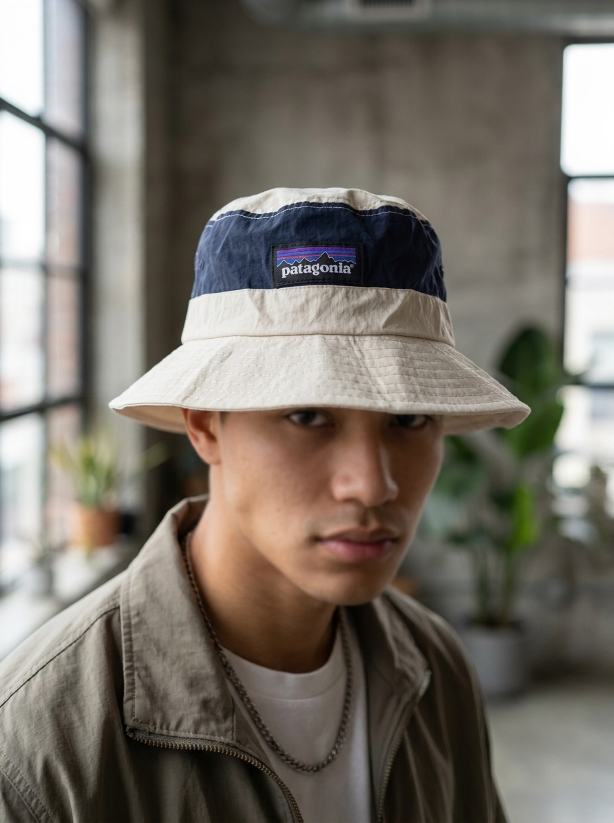 Patagonia Two-Tone Beige and Navy Bucket Hat