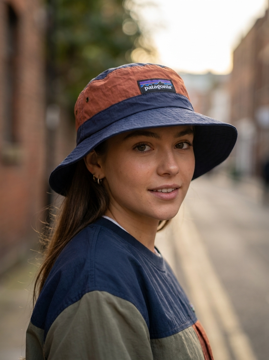 Patagonia Baggies Navy & Rust Colorblock Bucket Hat