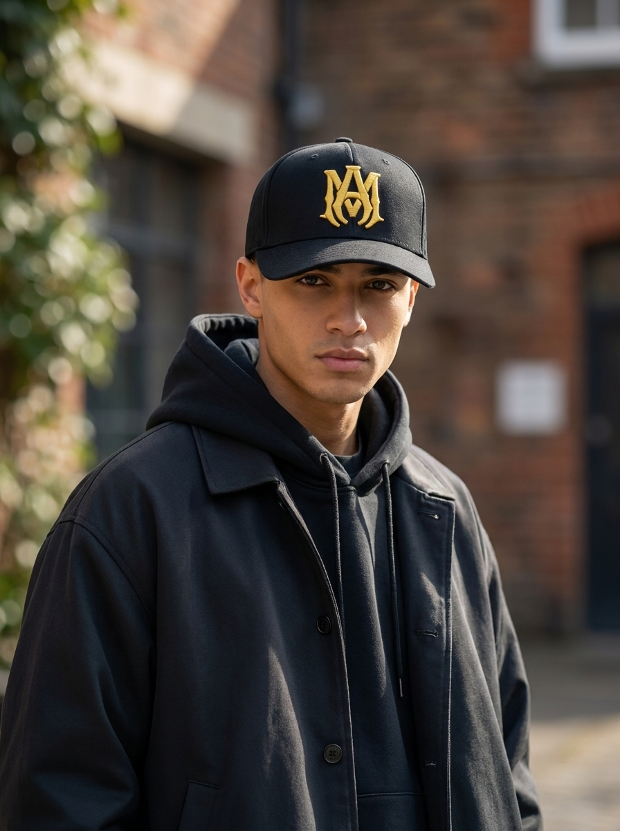 MA Monogram Embroidered Black Baseball Cap